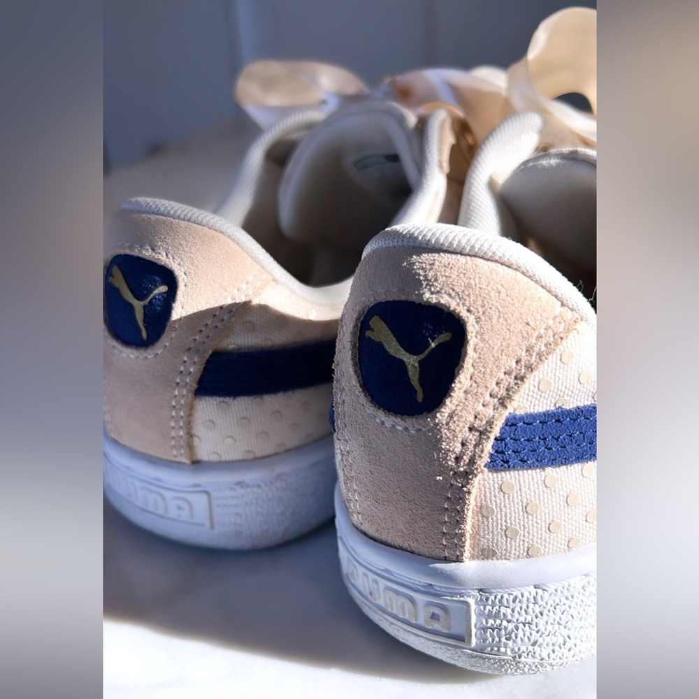 Puma Basket Heart Denim Oatmeal Twilight Blue Women’s Shoes - Picture 3 of 17